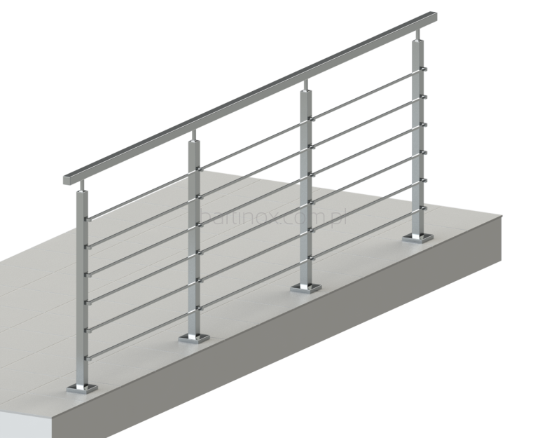 Balustrada dł.1mb, System 40X40 mm, 6 prętów poziomych  Ø12 lub 10x10 mm  , Satyna wys.100 cm ,mocowanie na wierzch  
