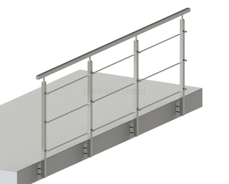 Balustrada dł.1mb, System 40X40 mm, 3 pręty poziome Ø12 lub 10x10 mm  , Satyna wys.100 cm ,mocowanie do boku