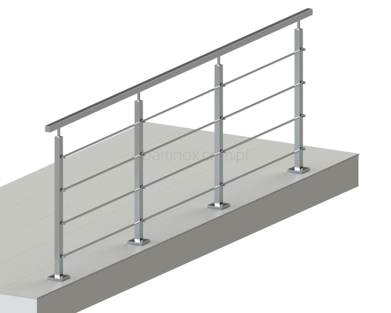 Balustrada dł.1mb, System 40X40 mm, 4 pręty poziome Ø12 lub 10x10 mm  , Satyna wys.100 cm ,mocowanie na wierzch  